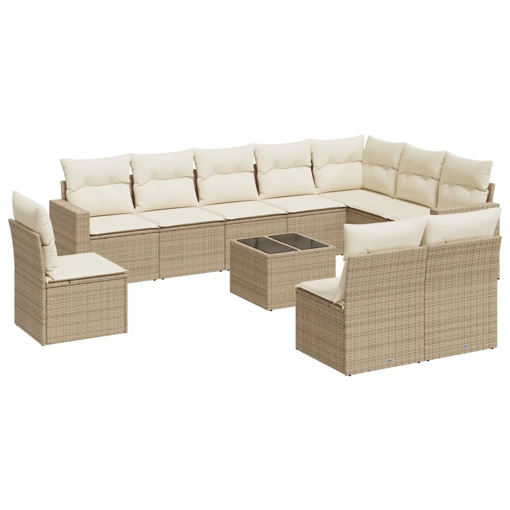 Set Divani da Giardino 11 pz con Cuscini Beige in Polyrattan 3251455