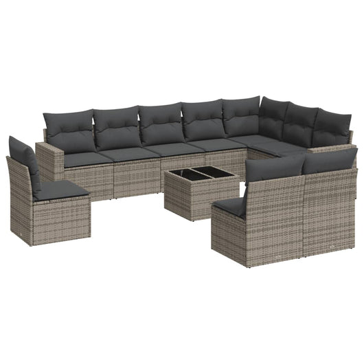 Set Divani da Giardino 11 pz con Cuscini in Polyrattan Grigio 3251457