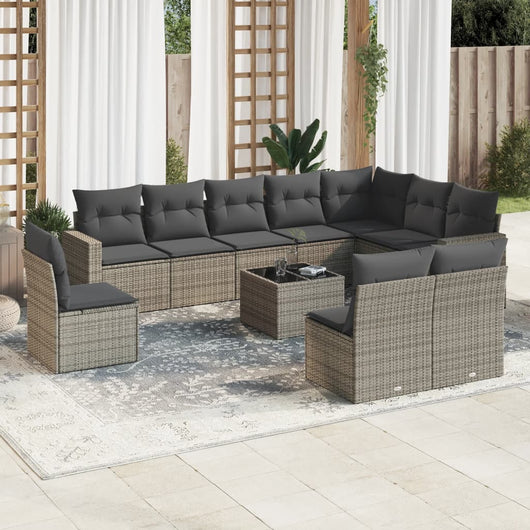 Set Divani da Giardino 11 pz con Cuscini in Polyrattan Grigio 3251457