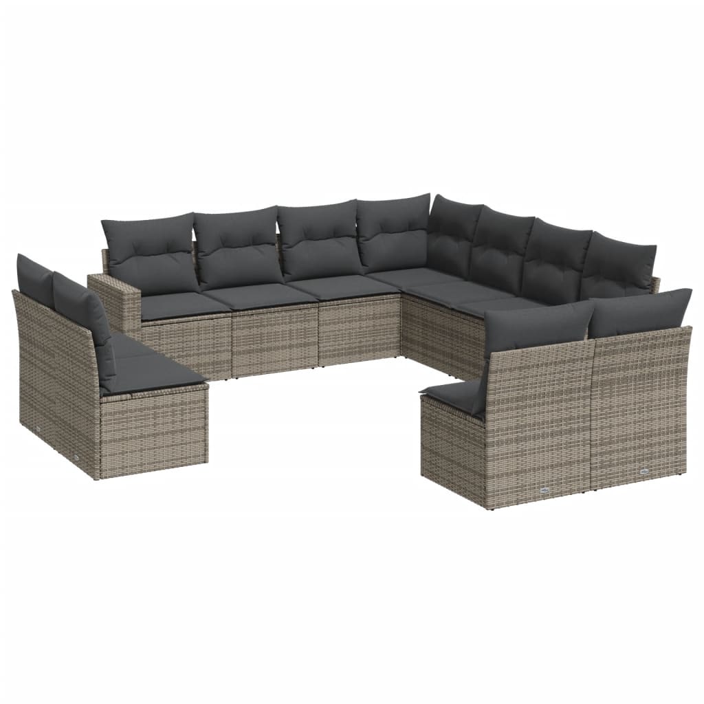 Set Divani da Giardino 11 pz con Cuscini in Polyrattan Grigio 3251467