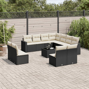 Set Divani da Giardino 12 pz con Cuscini Nero in Polyrattan