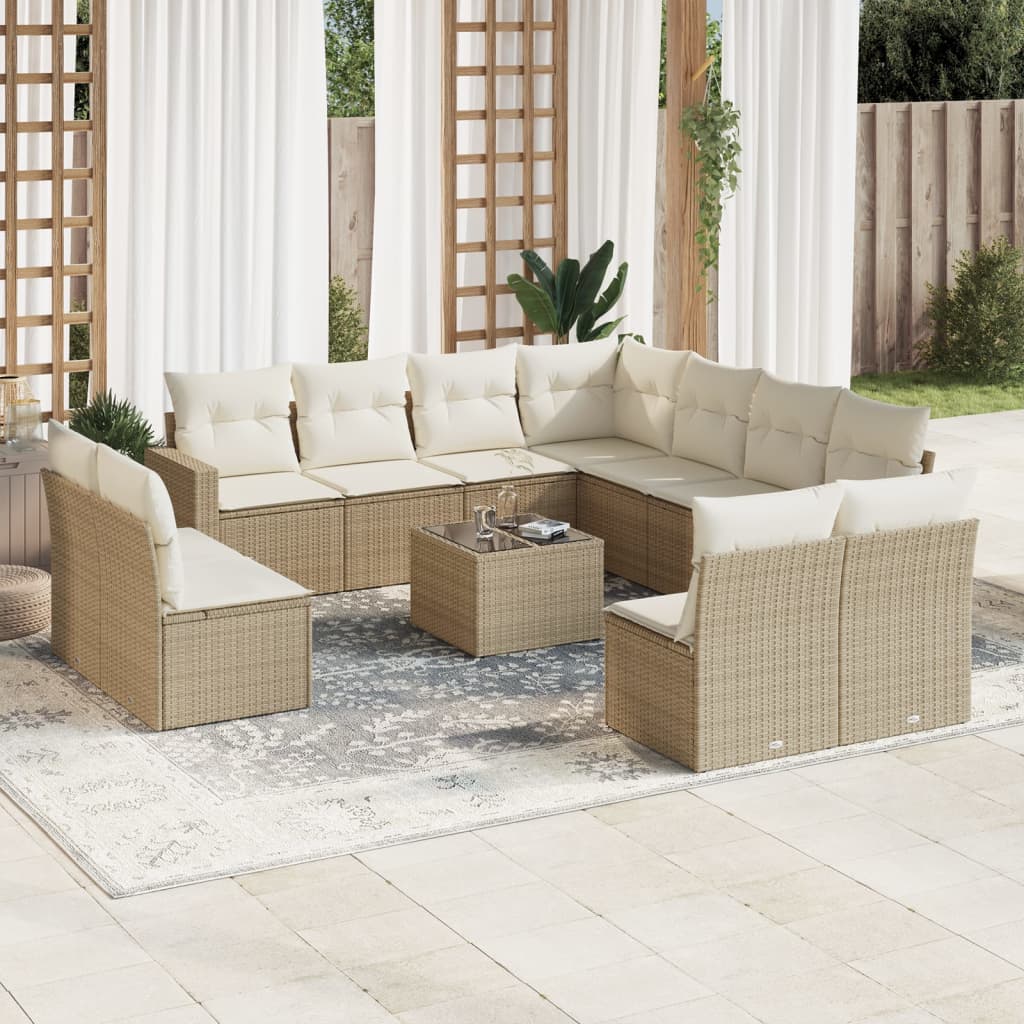 Set Divani da Giardino 12 pz con Cuscini Beige in Polyrattan 3251475