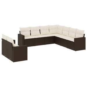 Set Divani da Giardino 9pz con Cuscini Marrone in Polyrattan 3251490