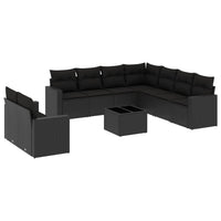 Set Divani da Giardino 10pz con Cuscini in Polyrattan Nero 3251492