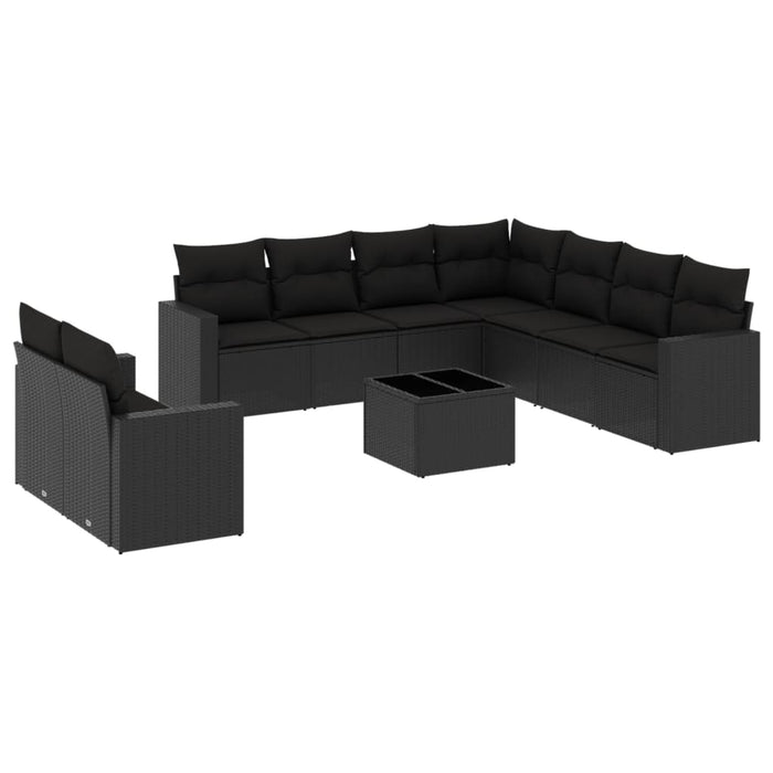 Set Divani da Giardino 10pz con Cuscini in Polyrattan Nero 3251492
