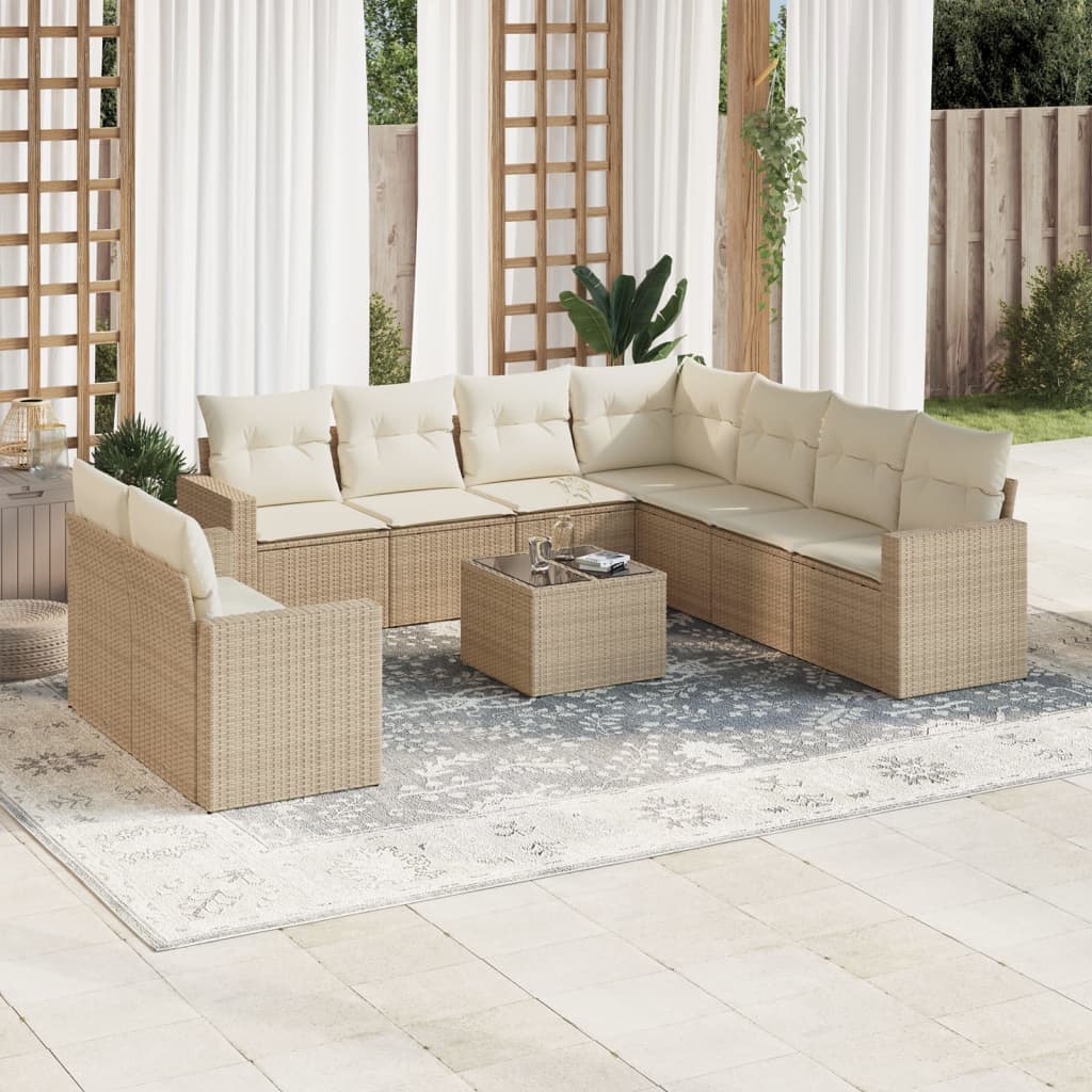Set Divano da Giardino 10 pz con Cuscini Beige in Polyrattancod mxl 88650