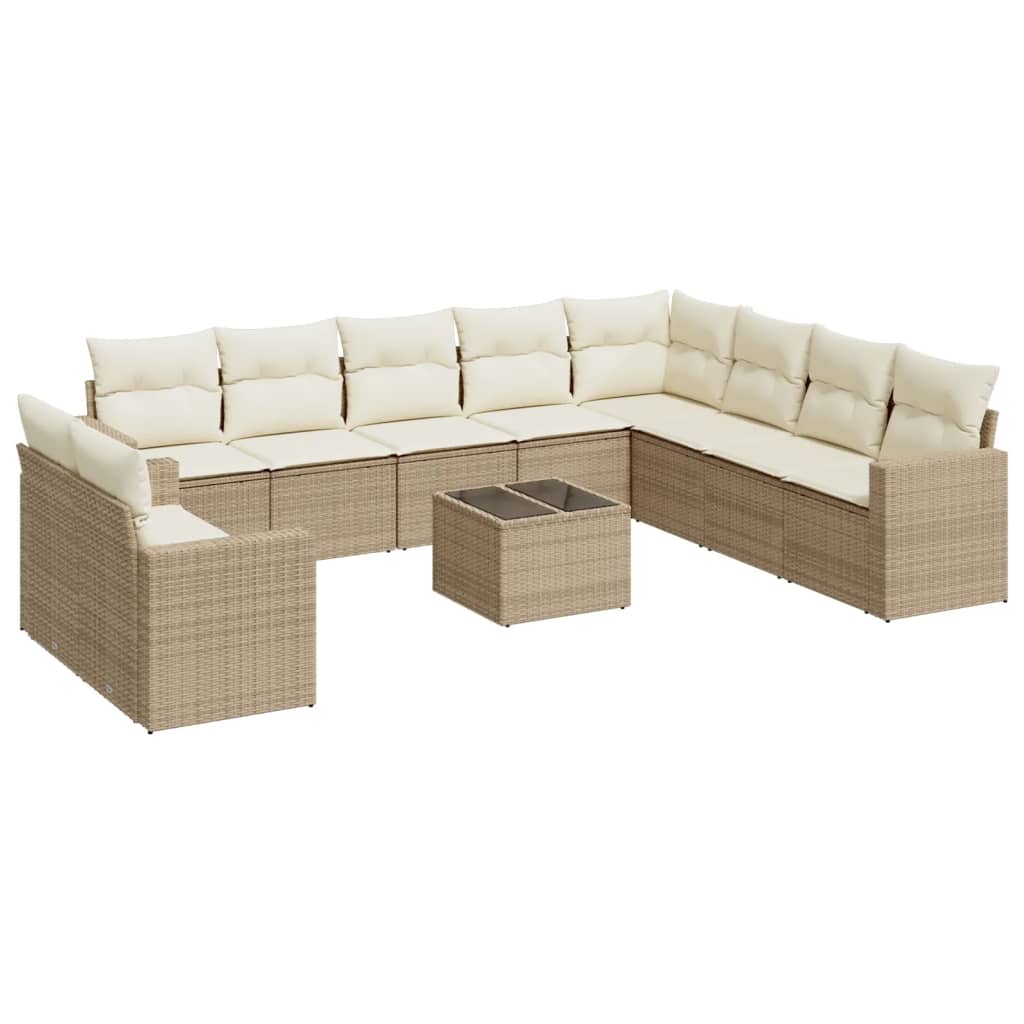 Set Divani da Giardino 11 pz con Cuscini Beige in Polyrattan 3251515