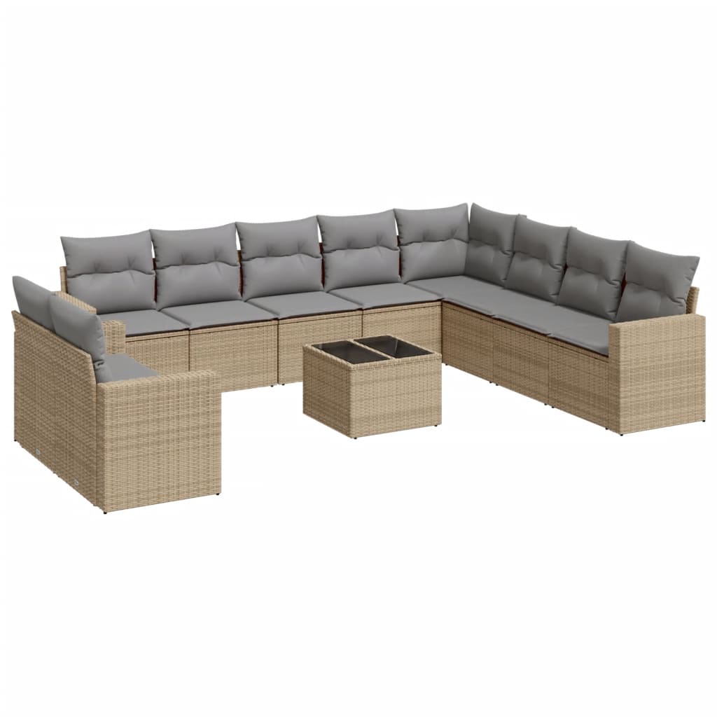 Set Divani da Giardino 11 pz con Cuscini Beige in Polyrattan 3251516