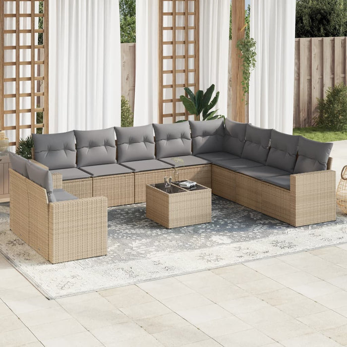 Set Divani da Giardino 11 pz con Cuscini Beige in Polyrattan 3251516
