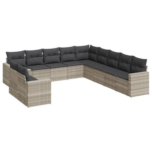 Set Divani da Giardino 11 pz con Cuscini in Polyrattan Grigio