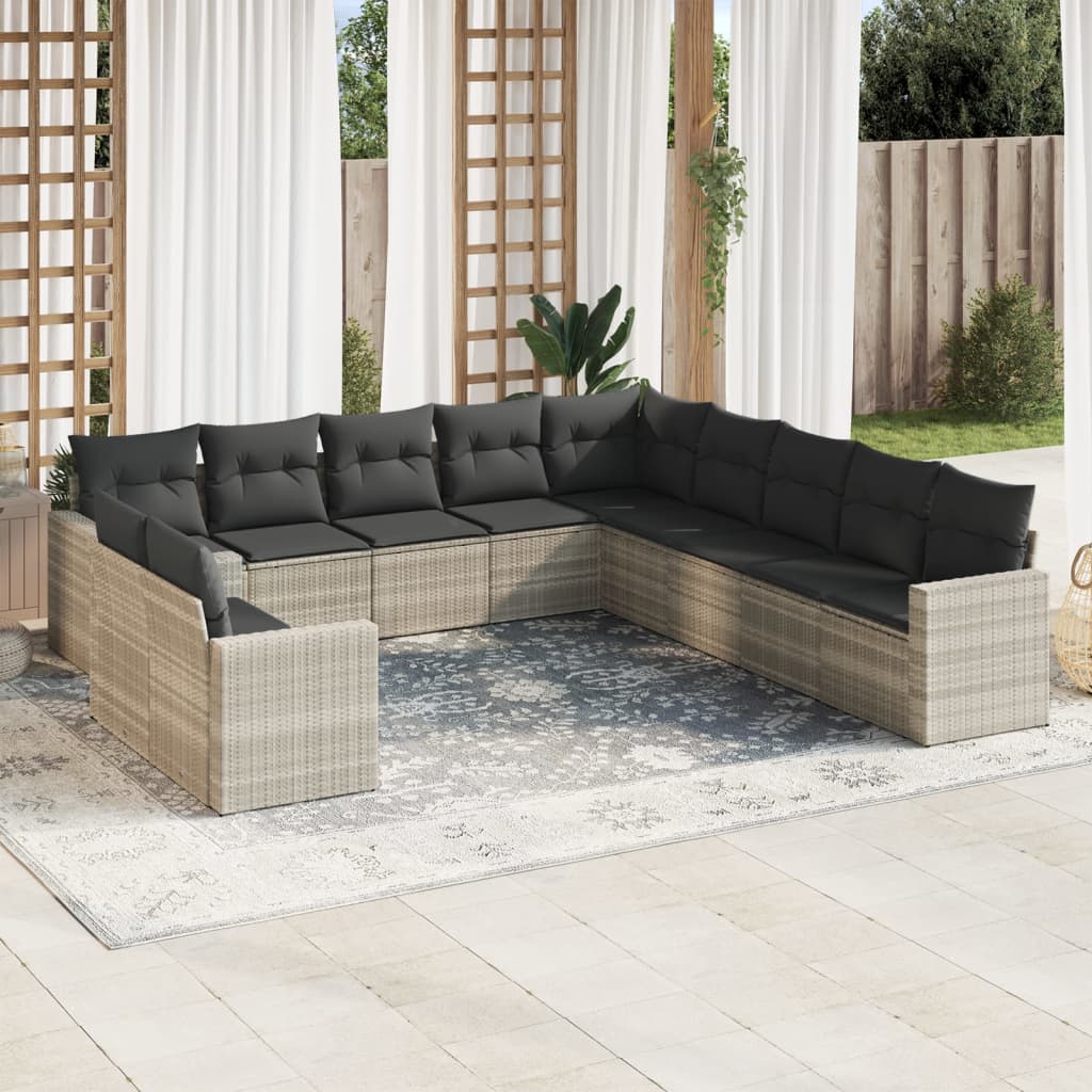 Set Divani da Giardino 11 pz con Cuscini in Polyrattan Grigio