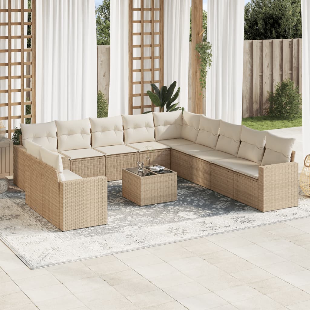 Set Divani da Giardino 12 pz con Cuscini Beige in Polyrattan 3251535