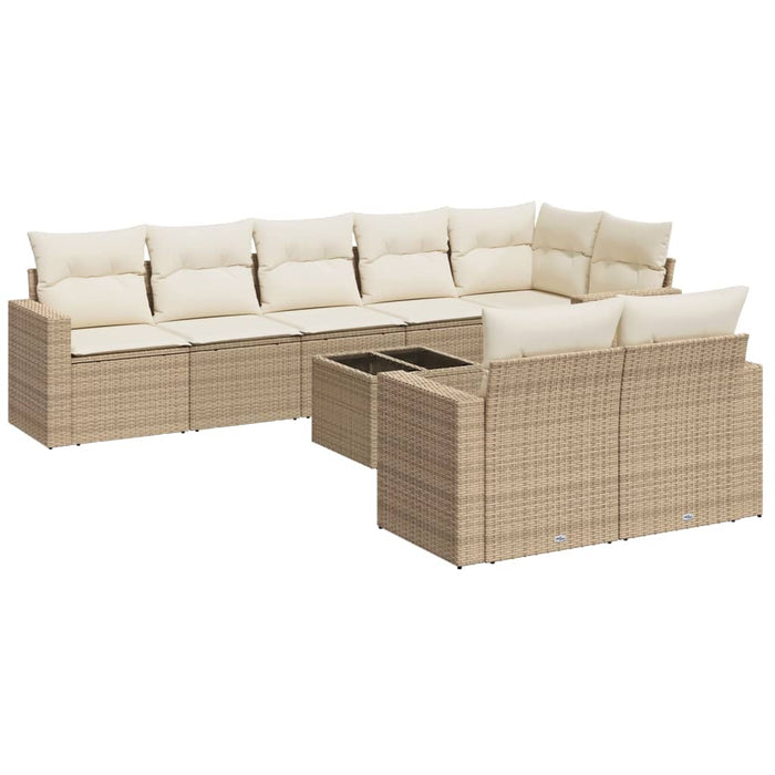 Set Divano da Giardino 9 pz con Cuscini Beige in Polyrattan 3251565