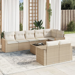 Set Divano da Giardino 9 pz con Cuscini Beige in Polyrattan 3251565