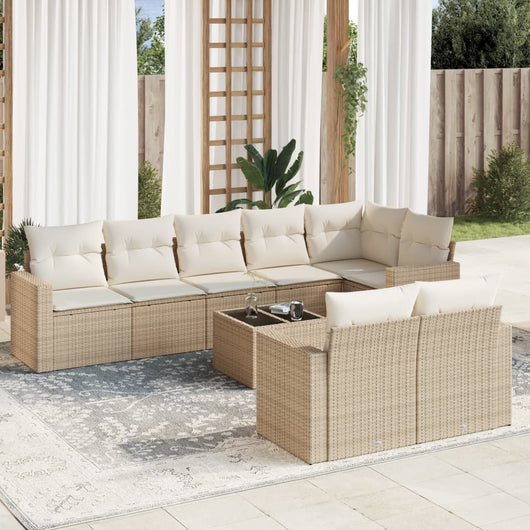 Set Divano da Giardino 9 pz con Cuscini Beige in Polyrattan 3251565