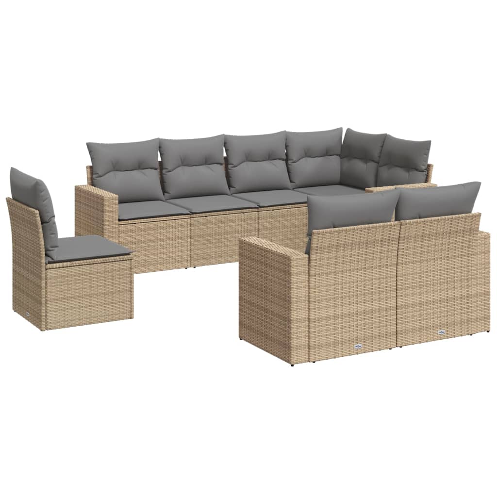 Set Divano da Giardino 8 pz con Cuscini Beige in Polyrattan