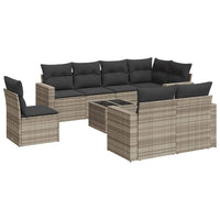Set Divano da Giardino 9pz con Cuscini Grigio Chiaro Polyrattan