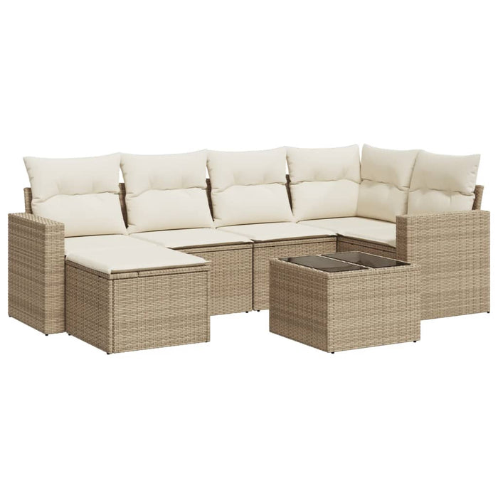 Set Divani da Giardino 7 pz con Cuscini Beige in Polyrattan
