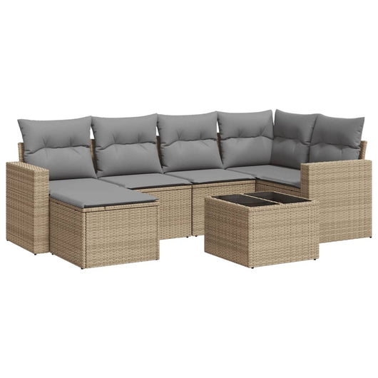 Set Divani da Giardino 7 pz con Cuscini Beige in Polyrattan 3251606