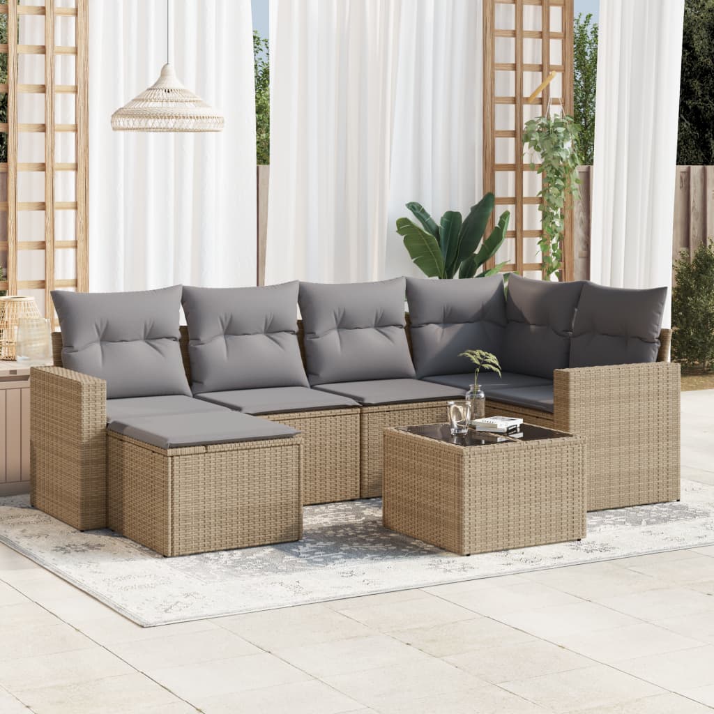 Set Divani da Giardino 7 pz con Cuscini Beige in Polyrattan 3251606