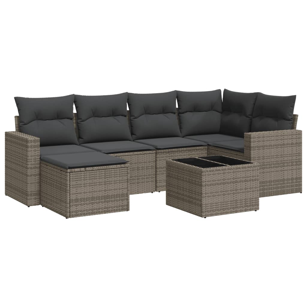 Set Divani da Giardino 7 pz con Cuscini Grigio in Polyrattan 3251607