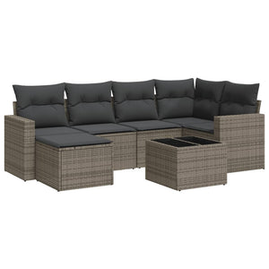 Set Divani da Giardino 7 pz con Cuscini Grigio in Polyrattan 3251607