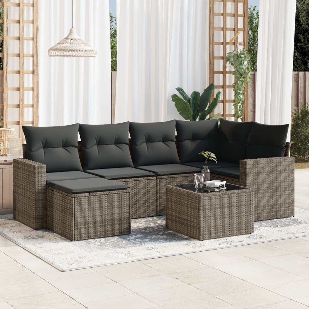 Set Divani da Giardino 7 pz con Cuscini Grigio in Polyrattan 3251607