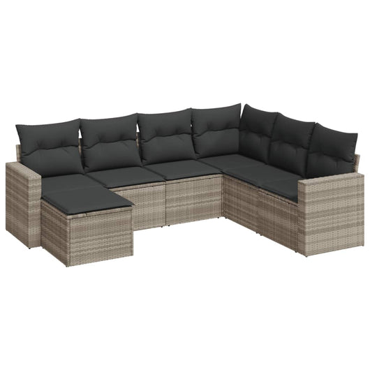 Set Divani da Giardino 7pz con Cuscini Grigio Chiaro Polyrattan