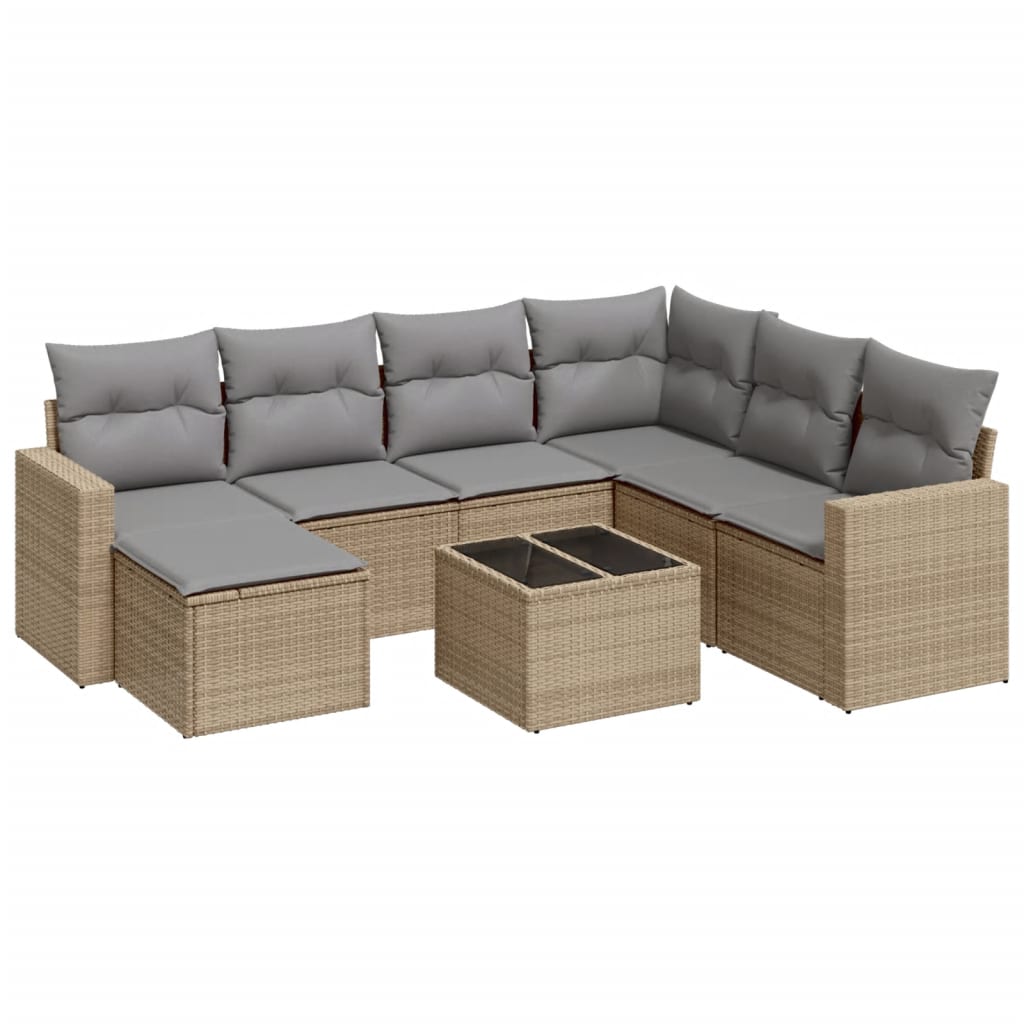 Set Divano da Giardino 8 pz con Cuscini Beige in Polyrattan