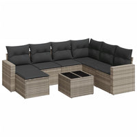 Set Divano da Giardino 8pz con Cuscini Grigio Chiaro Polyrattan