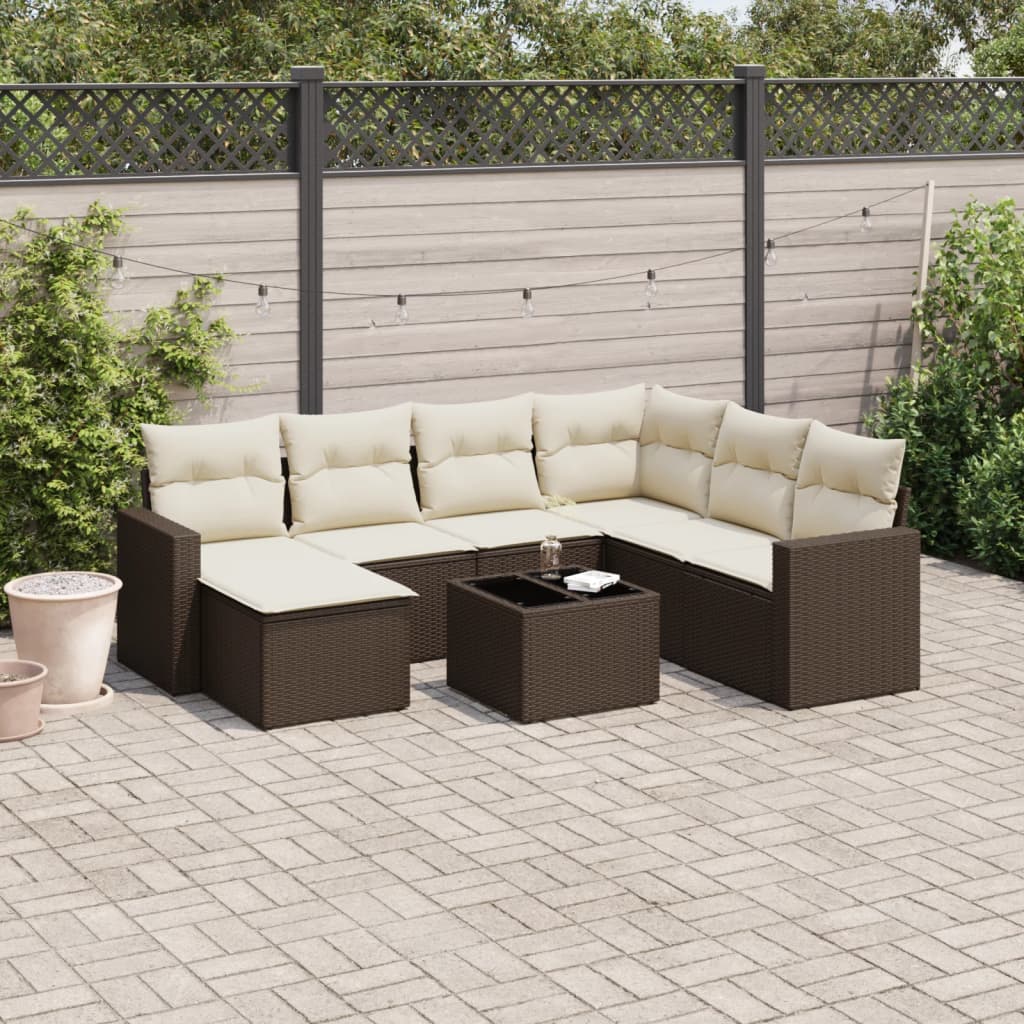 Set Divani da Giardino 8 pz con Cuscini Marrone in Polyrattan 3251650