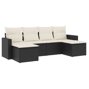 Set Divano da Giardino 6 pz con Cuscini Nero in Polyrattan