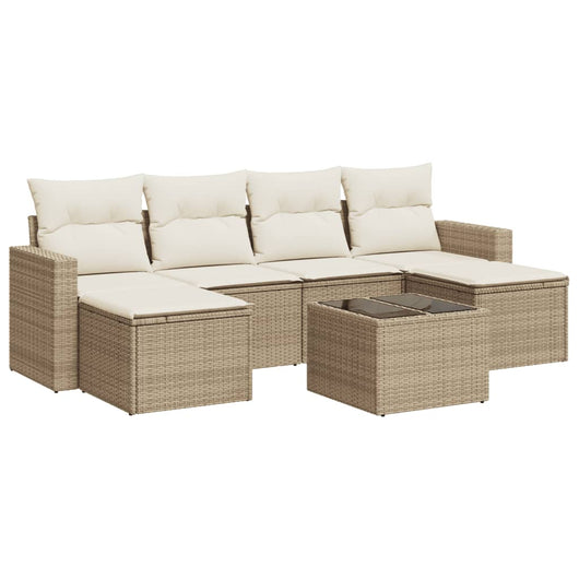 Set Divani da Giardino 7 pz con Cuscini Beige in Polyrattan 3251665