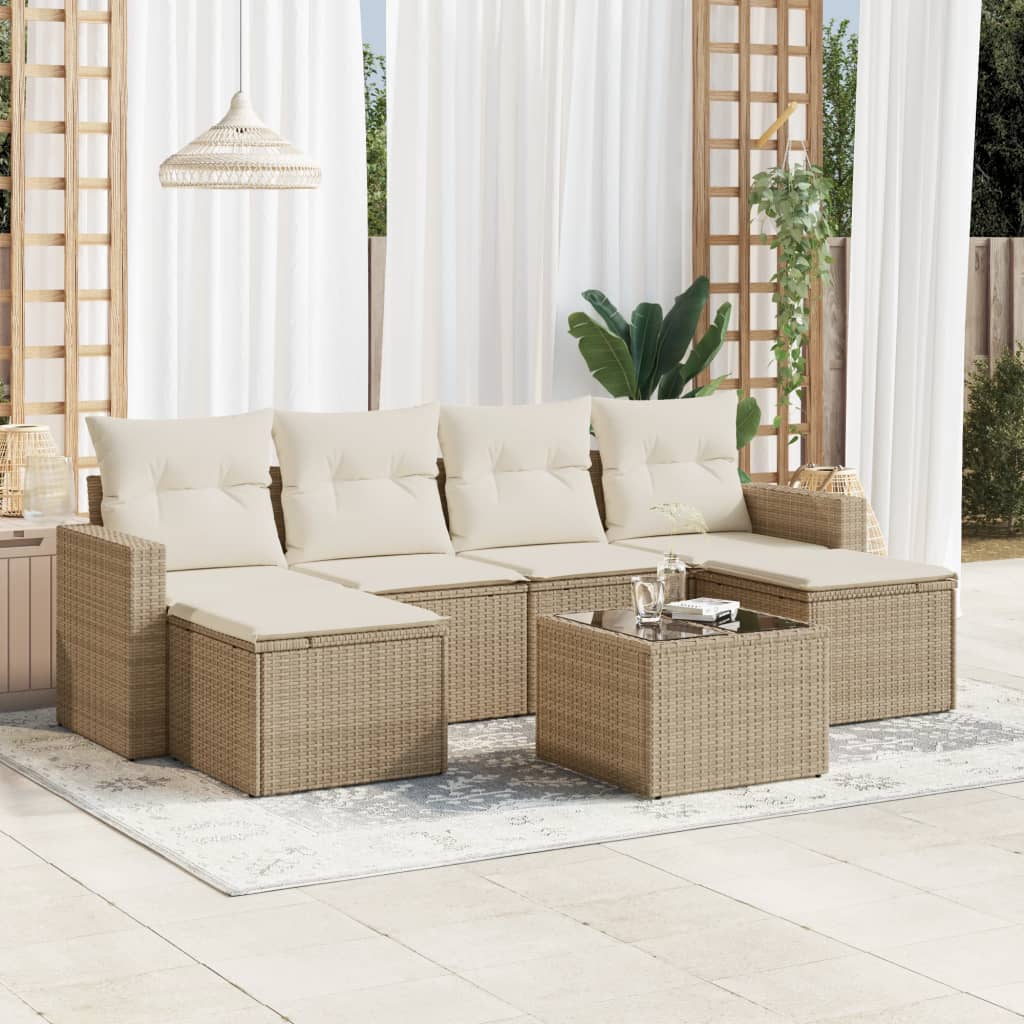 Set Divani da Giardino 7 pz con Cuscini Beige in Polyrattan 3251665