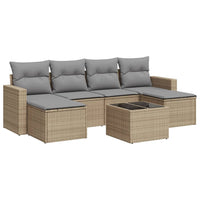 Set Divani da Giardino 7 pz con Cuscini Beige in Polyrattan