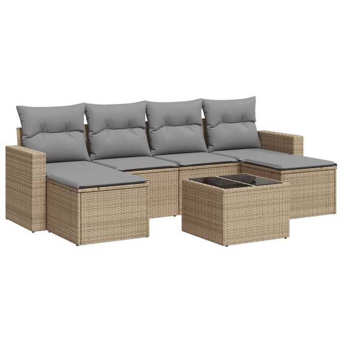 Set Divani da Giardino 7 pz con Cuscini Beige in Polyrattan 3251666