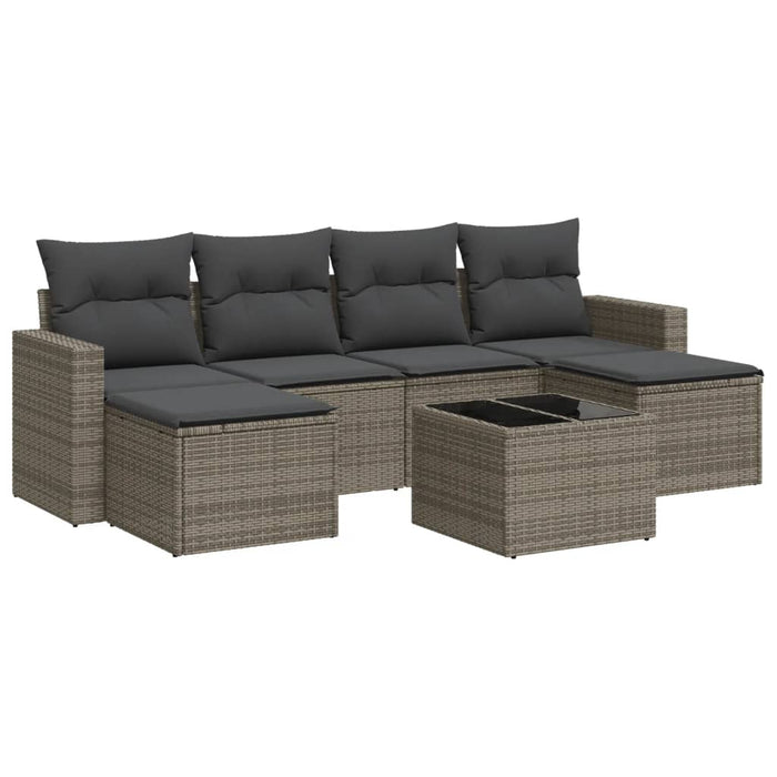 Set Divani da Giardino 7 pz con Cuscini Grigio in Polyrattan 3251667