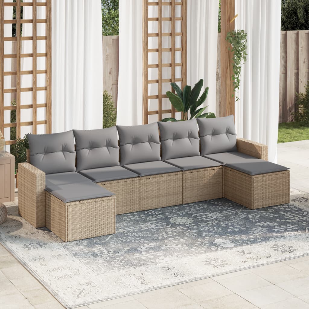 Set Divani da Giardino 7 pz con Cuscini Beige in Polyrattan 3251676