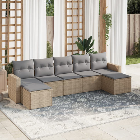Set Divani da Giardino 7 pz con Cuscini Beige in Polyrattan 3251676