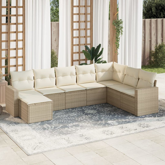 Set Divano da Giardino 8 pz con Cuscini Beige in Polyrattan 3251695