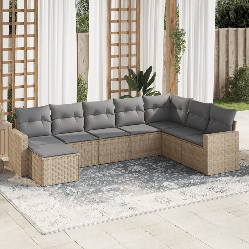 Set Divano da Giardino 8 pz con Cuscini Beige in Polyrattancod mxl 89591