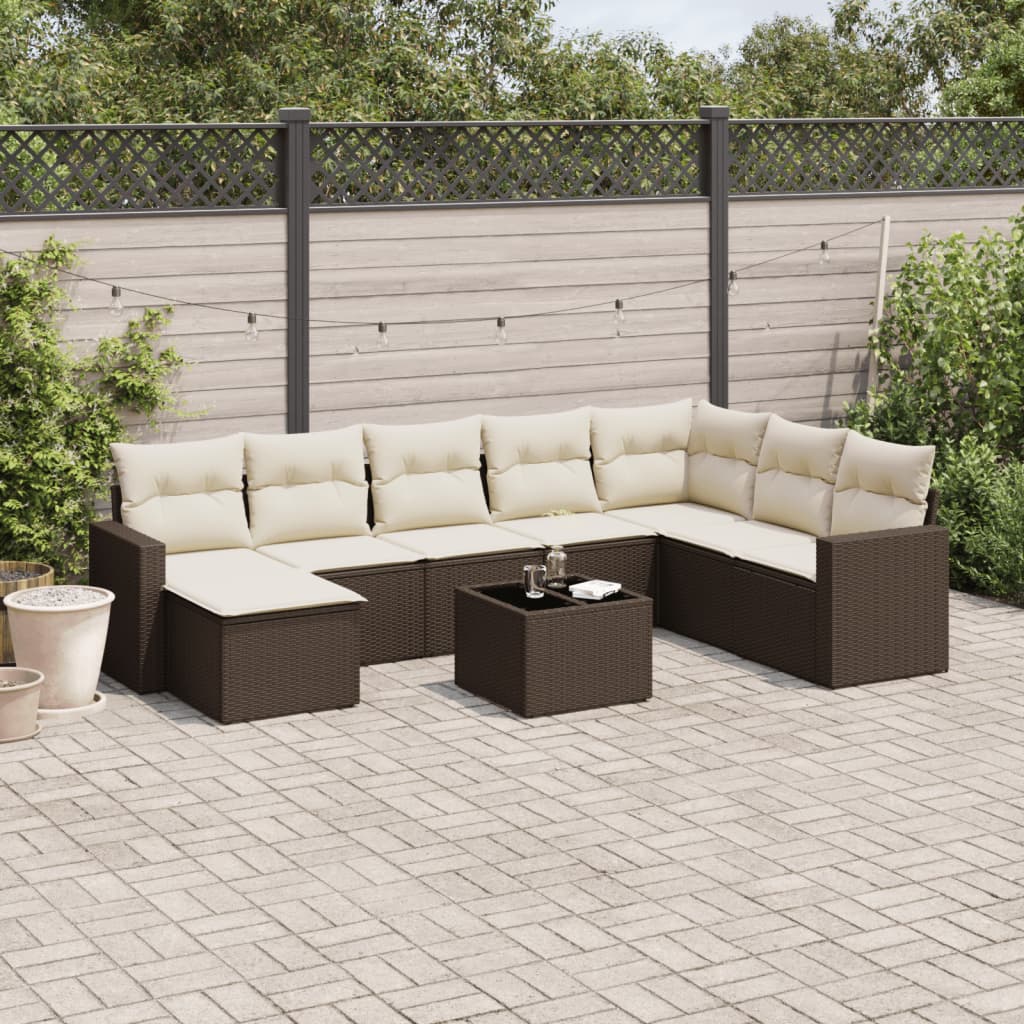 Set Divani da Giardino 9pz con Cuscini Marrone in Polyrattan 3251710