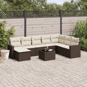 Set Divani da Giardino 9pz con Cuscini Marrone in Polyrattan 3251710
