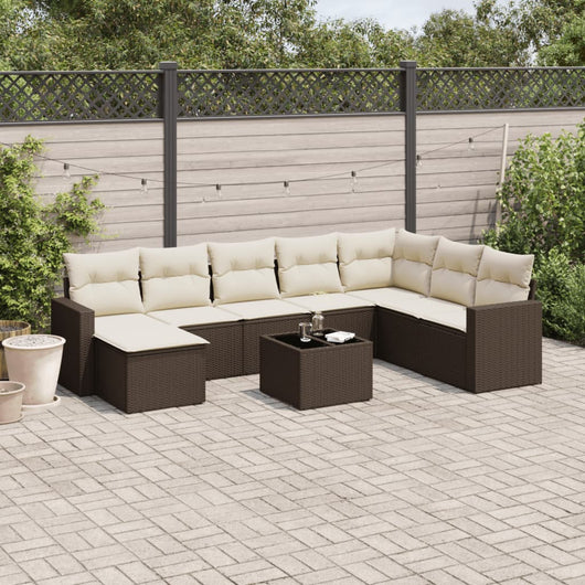 Set Divani da Giardino 9pz con Cuscini Marrone in Polyrattan 3251710
