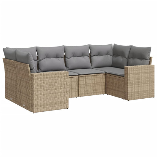 Set Divano da Giardino 6 pz con Cuscini Beige in Polyrattan