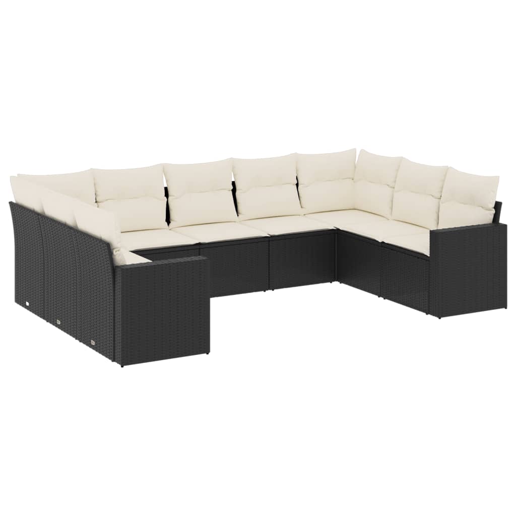 Set Divani da Giardino 9 pz con Cuscini Nero in Polyrattan 3251733