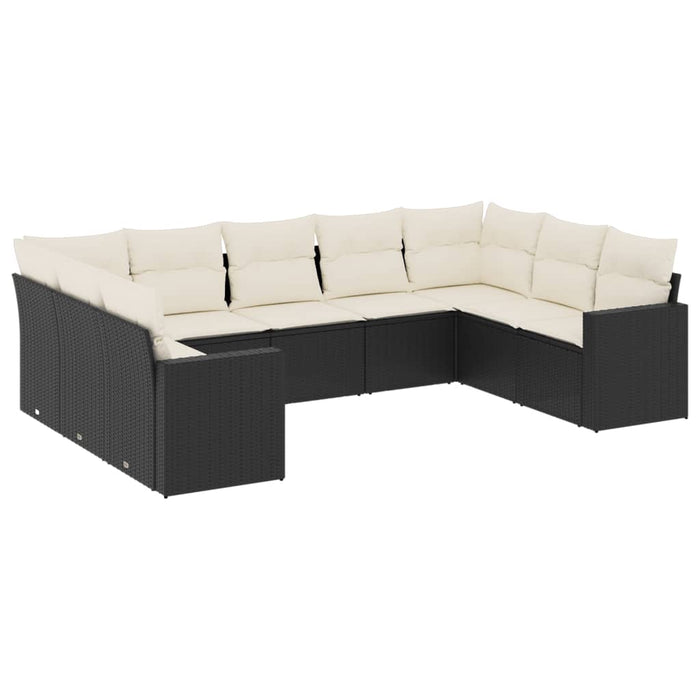 Set Divani da Giardino 9 pz con Cuscini Nero in Polyrattan 3251733