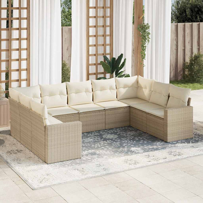Set Divano da Giardino 9 pz con Cuscini Beige in Polyrattan 3251735
