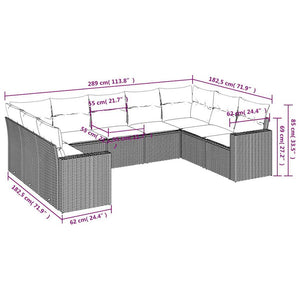 Set Divano da Giardino 9pz con Cuscini Grigio Chiaro Polyrattan