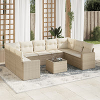 Set Divano da Giardino 10 pz con Cuscini Beige in Polyrattan 3251745